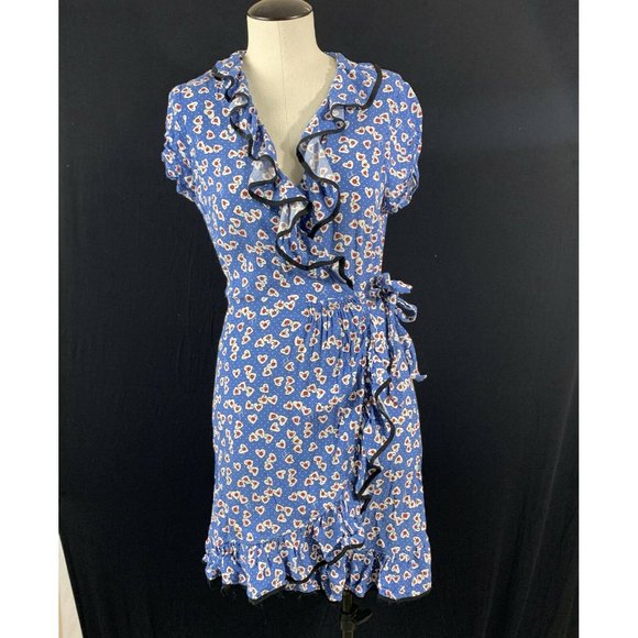 Juicy Couture Dresses & Skirts - Juicy Couture Blue Wrap Ruffle Dress Size 8 Short Sleeve Heart Dress